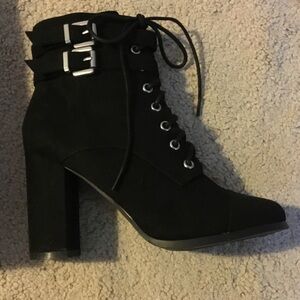 Steve Madden Black Lace-Up Boots with Silver Buckles